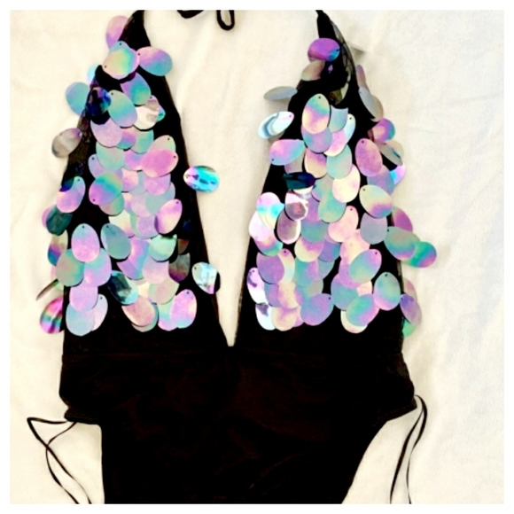 SOLD - Misguided Mermaid Sequin Black Bodysuit / Swimsuit - Picture 8 of 10